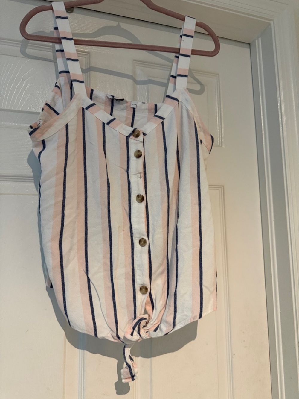 Reitmans Pink, Navy & White Striped Button Tank